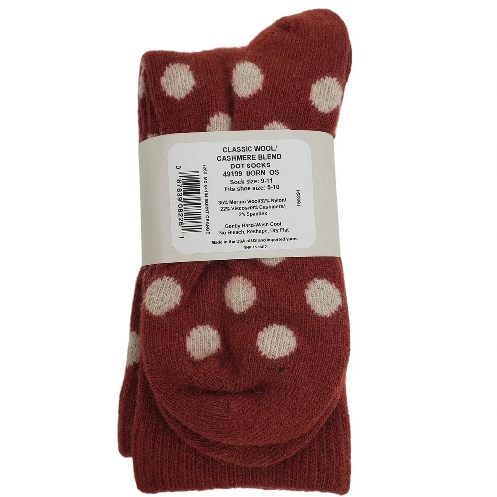 Orange Cream Dot Crew Socks Medium Garnet Hill 9-11 Warm Cozy Cashmere Blend New
